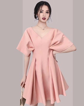 Western style slim maiden temperament fold pink dress