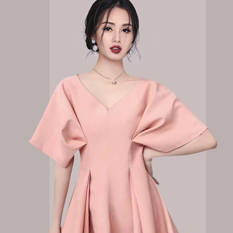 Western style slim maiden temperament fold pink dress