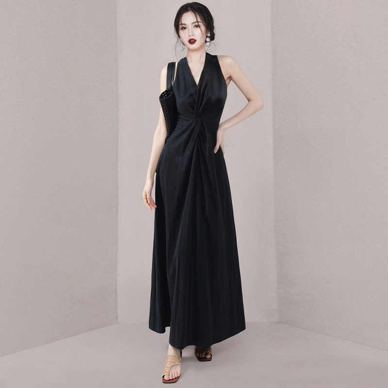 Long pinched waist elegant summer dress for women