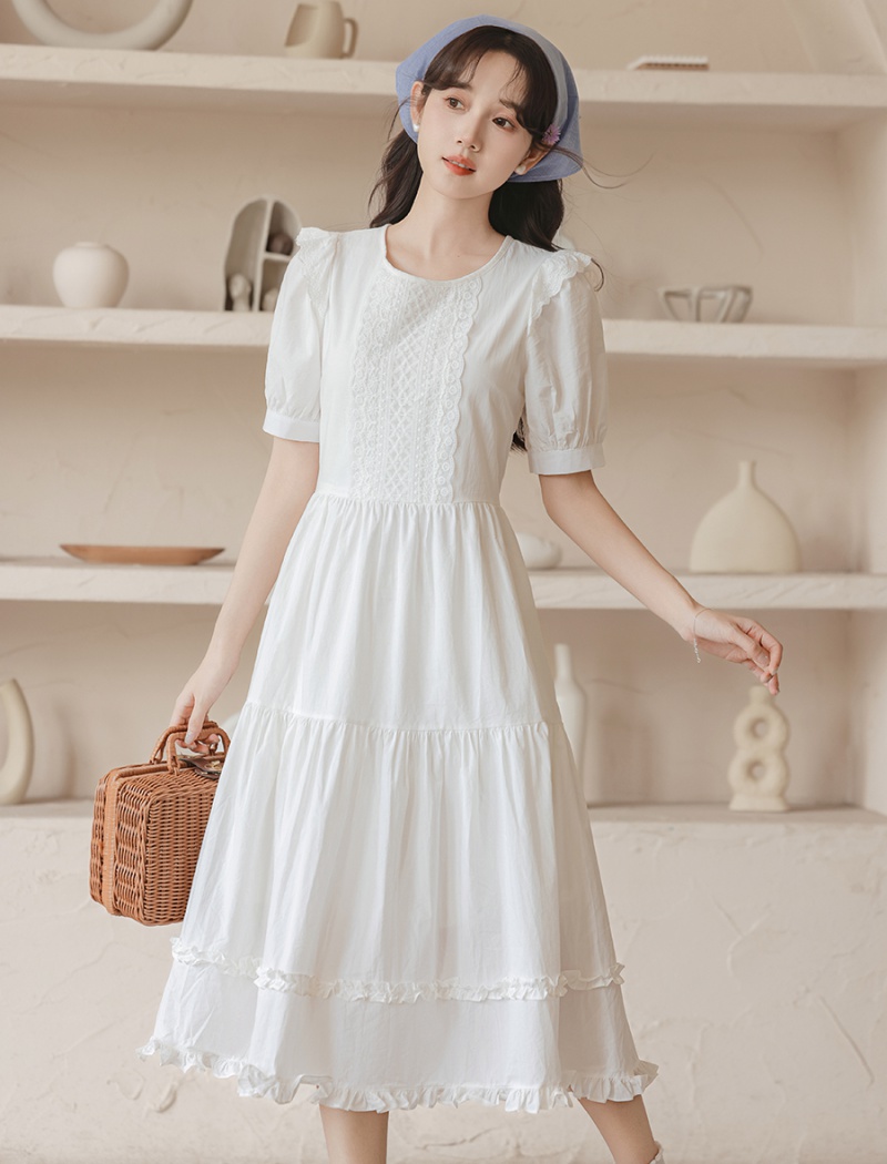 Sweet long boats sleeve hollow summer dress for women