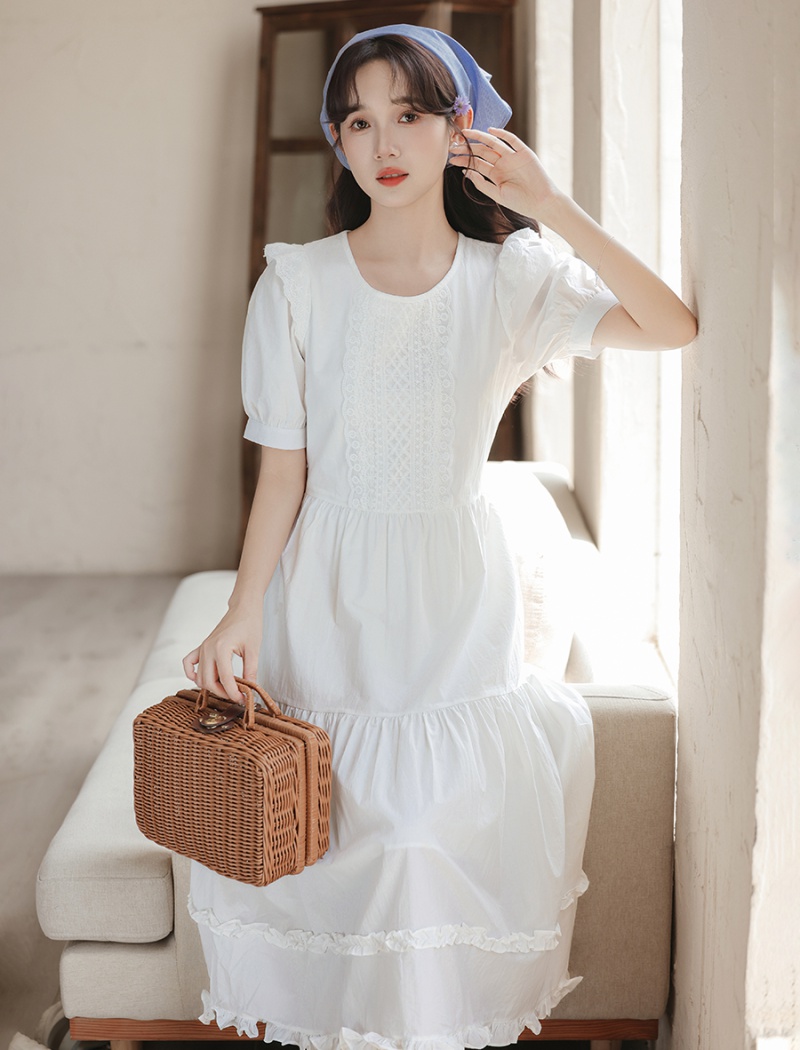 Sweet long boats sleeve hollow summer dress for women