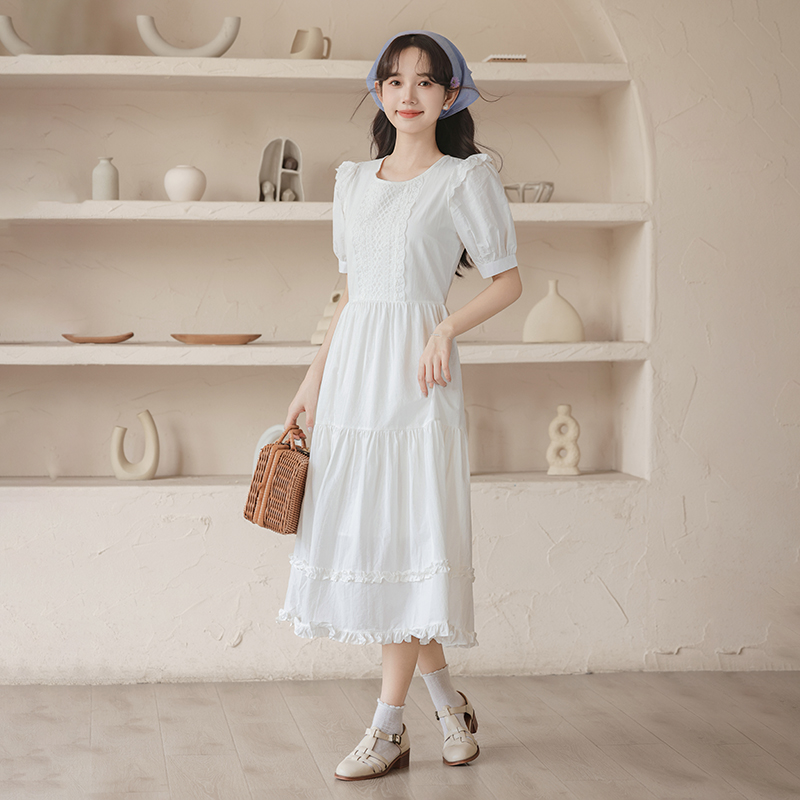 Sweet long boats sleeve hollow summer dress for women