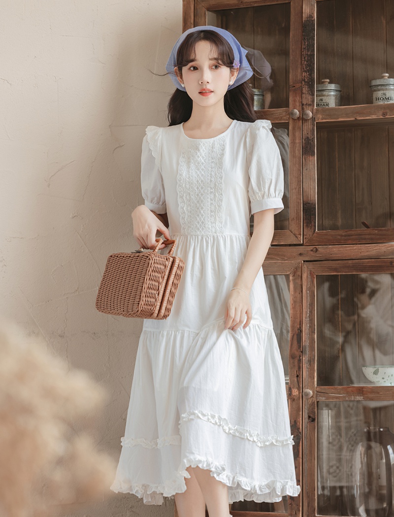 Sweet long boats sleeve hollow summer dress for women