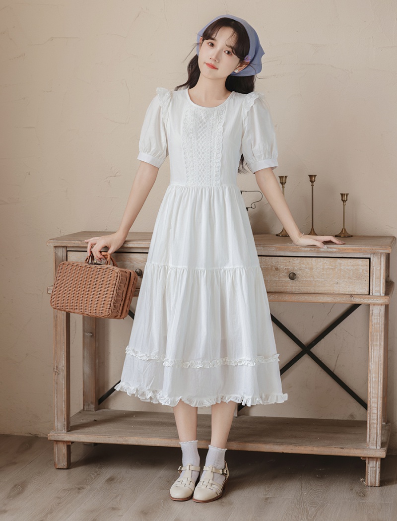 Sweet long boats sleeve hollow summer dress for women