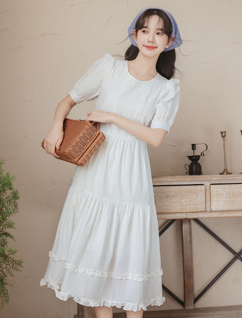 Sweet long boats sleeve hollow summer dress for women