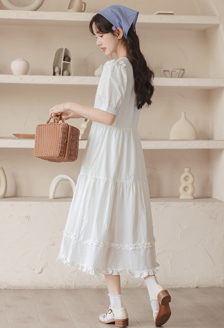 Sweet long boats sleeve hollow summer dress for women