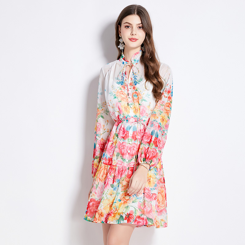 Cstand collar spring fresh wood ear flowers dress