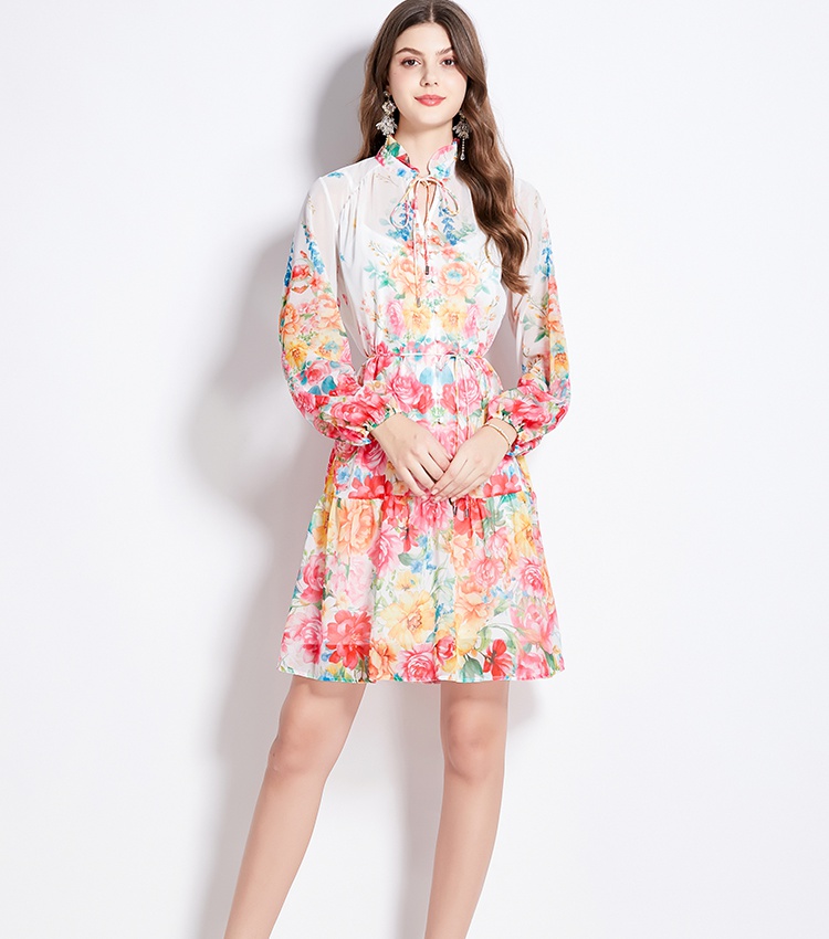 Cstand collar spring fresh wood ear flowers dress