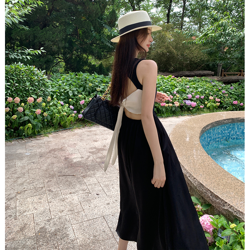 France style Hepburn style long dress bow dress for women