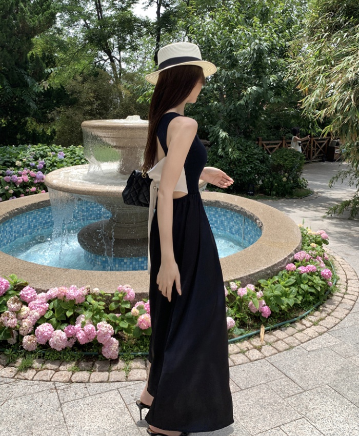 France style Hepburn style long dress bow dress for women