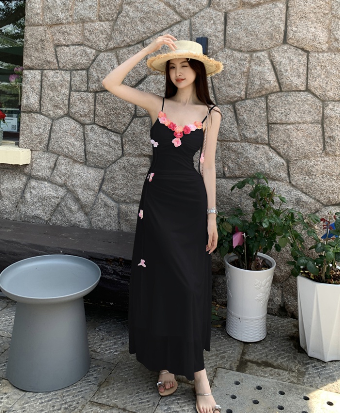 Pinched waist France style dress colors flowers long dress