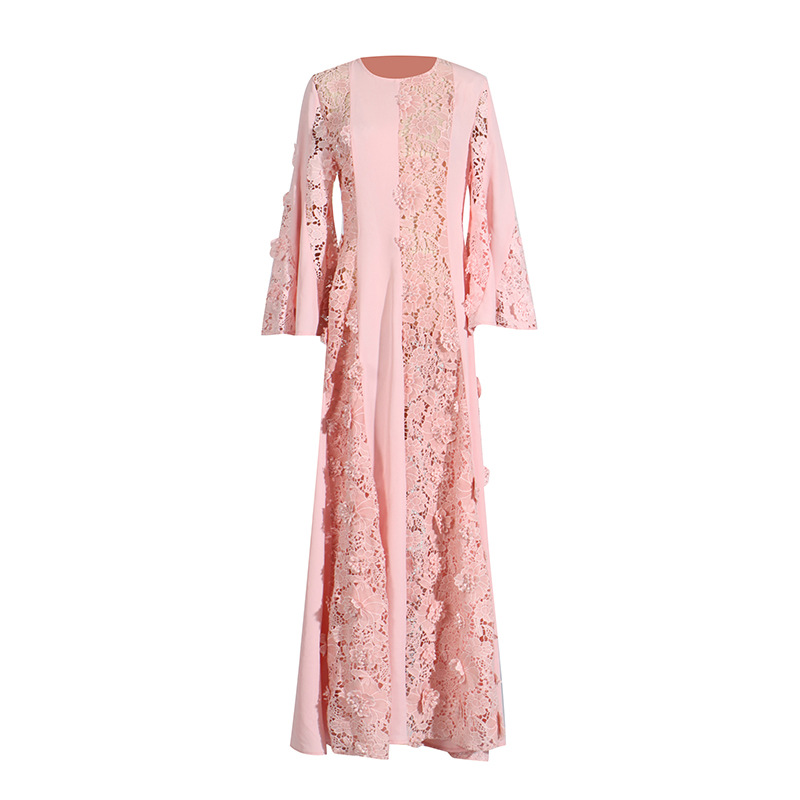 Lace round neck long dress ladies dress for women