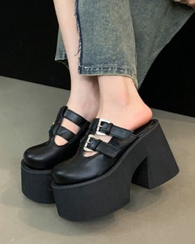 Thick crust black heighten slippers for women