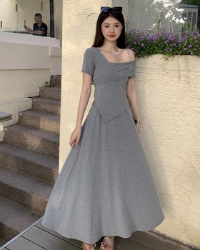 Short sleeve strapless T-shirt irregular long skirt 2pcs set