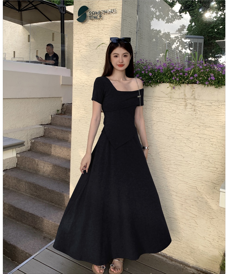 Short sleeve strapless T-shirt irregular long skirt 2pcs set