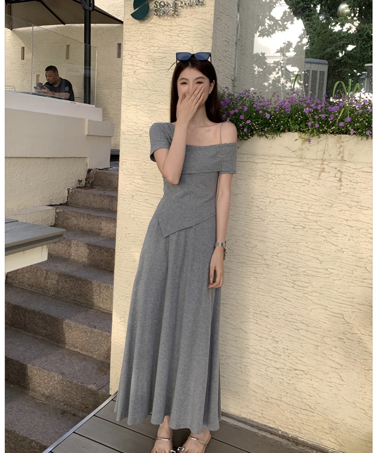 Short sleeve strapless T-shirt irregular long skirt 2pcs set