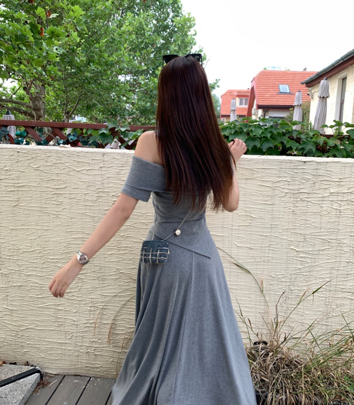 Short sleeve strapless T-shirt irregular long skirt 2pcs set