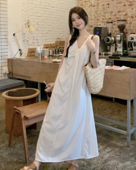 Pinched waist Casual long dress sleeveless dress for women