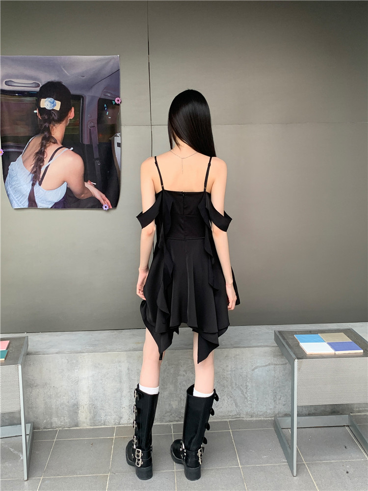 Pinched waist dress short strap dress for women