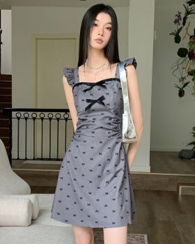 France style gray A-line boats sleeve dress for women