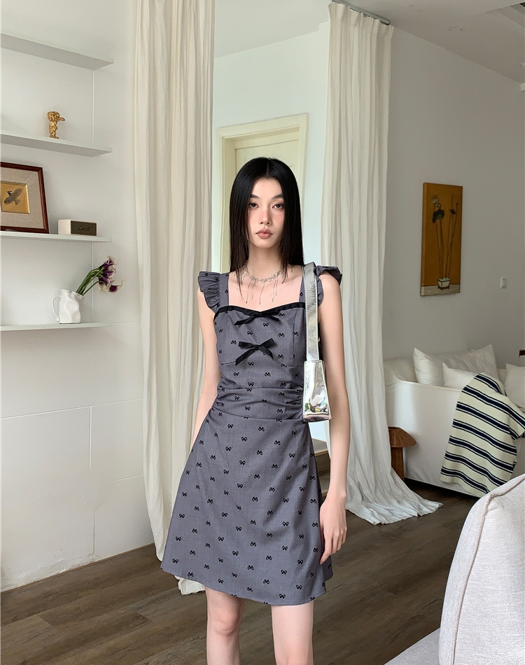 France style gray A-line boats sleeve dress for women