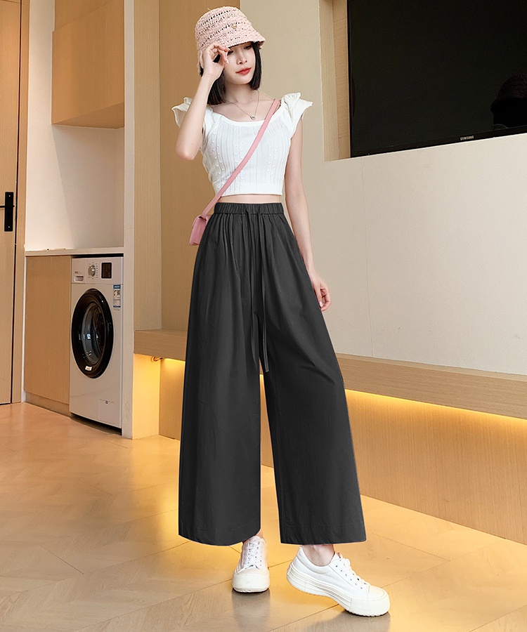 Elastic waist casual pants simple wide leg pants