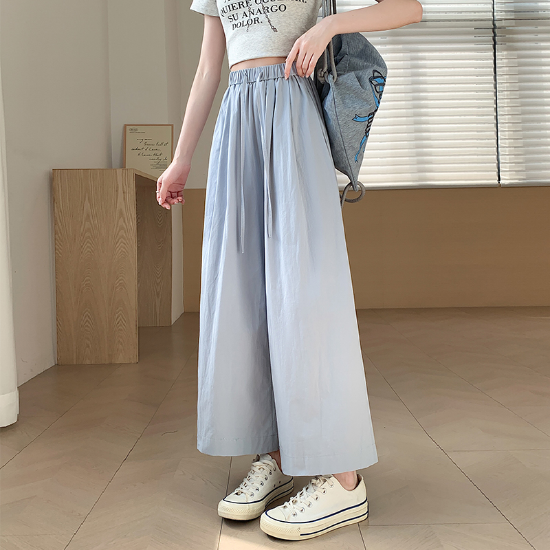 Elastic waist casual pants simple wide leg pants