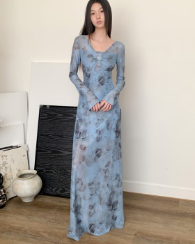 Pinched waist breathable long dress slim dress