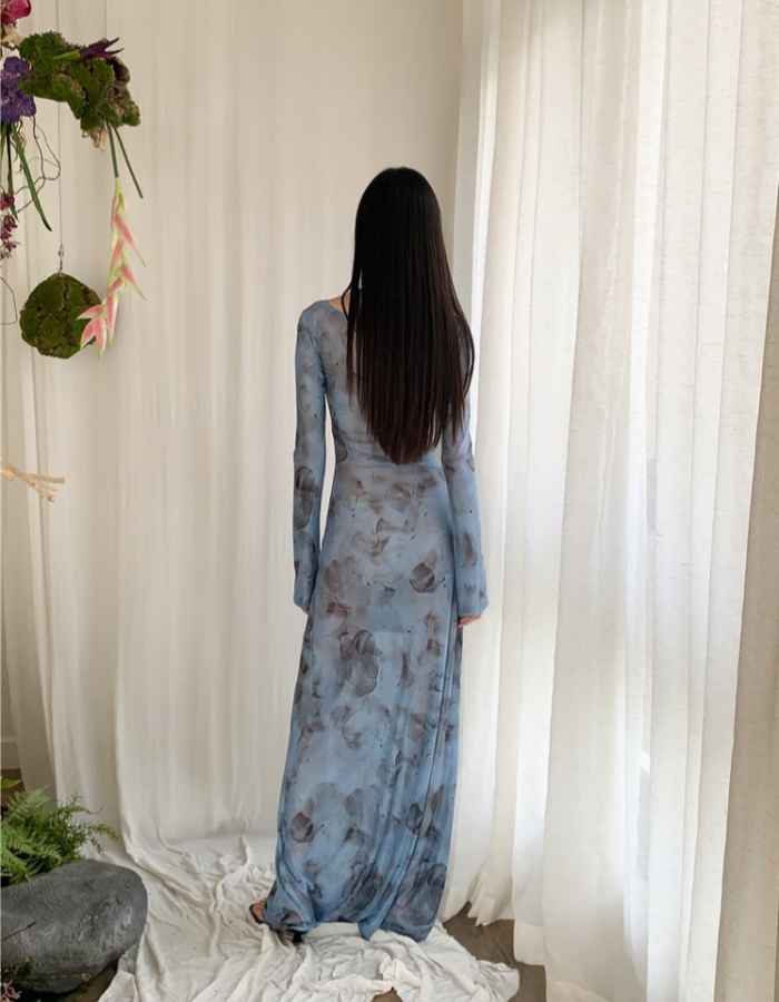 Pinched waist breathable long dress slim dress