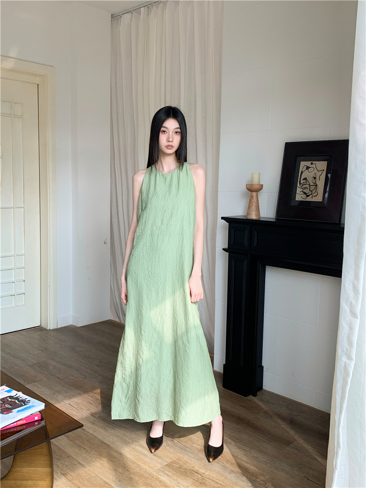 Simple halter long dress round neck commuting dress