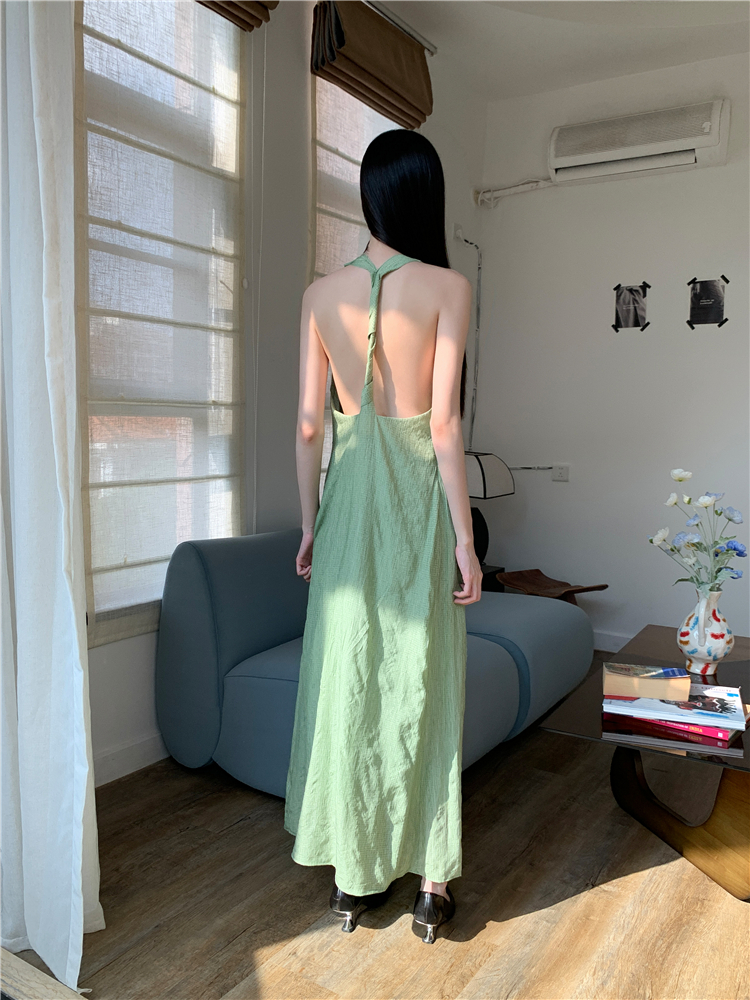 Simple halter long dress round neck commuting dress