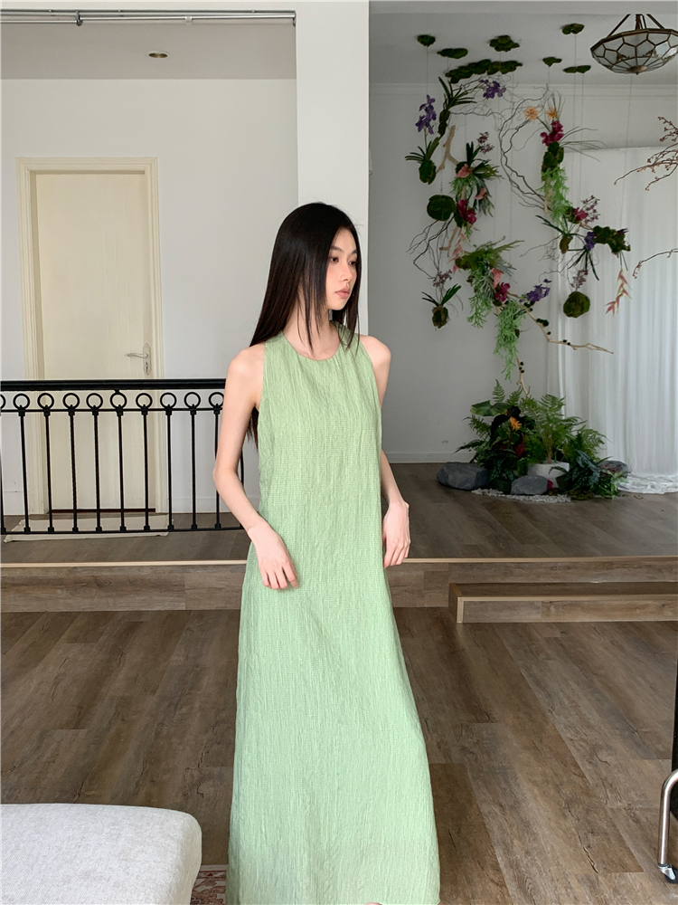 Simple halter long dress round neck commuting dress