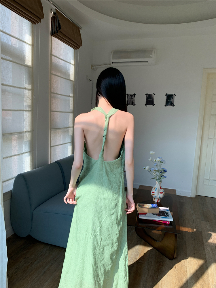 Simple halter long dress round neck commuting dress