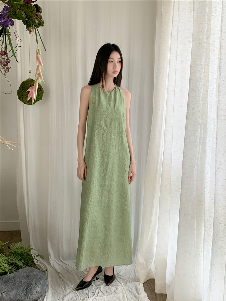 Simple halter long dress round neck commuting dress