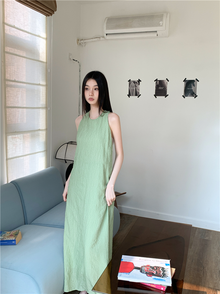 Simple halter long dress round neck commuting dress