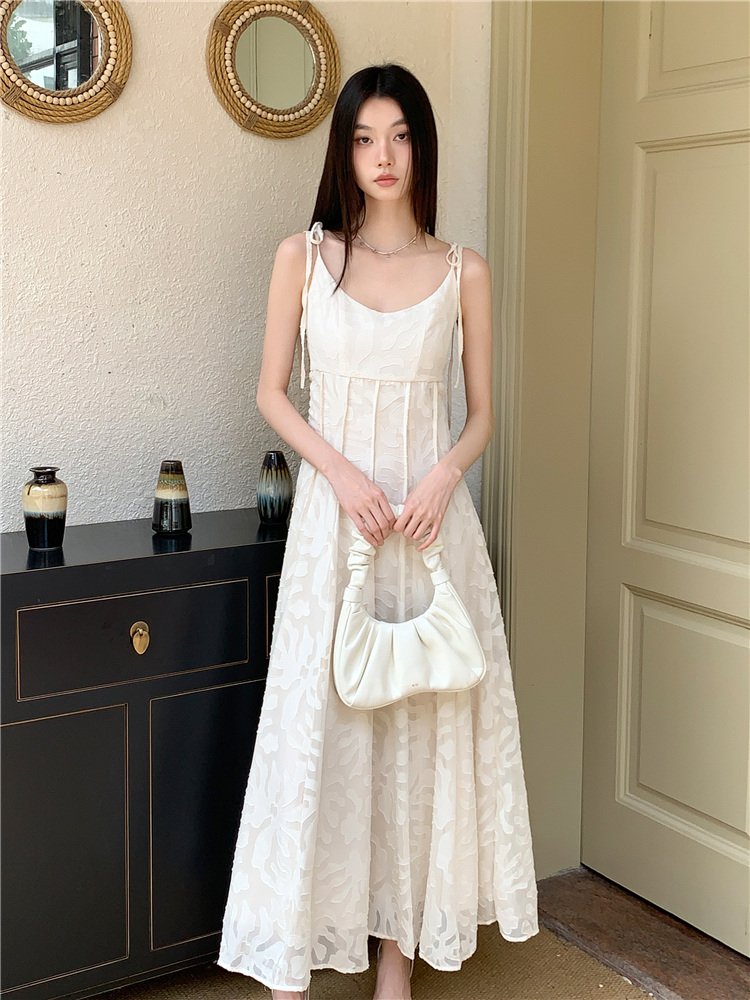 Temperament slim long dress sling white dress