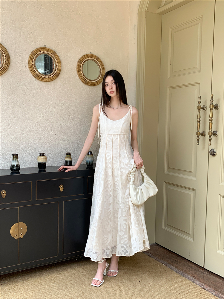 Temperament slim long dress sling white dress