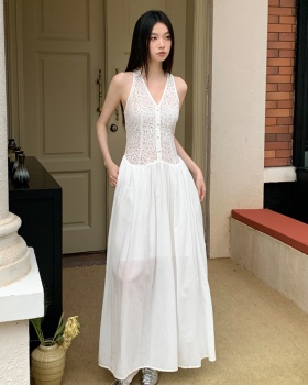 White temperament long dress embroidery dress