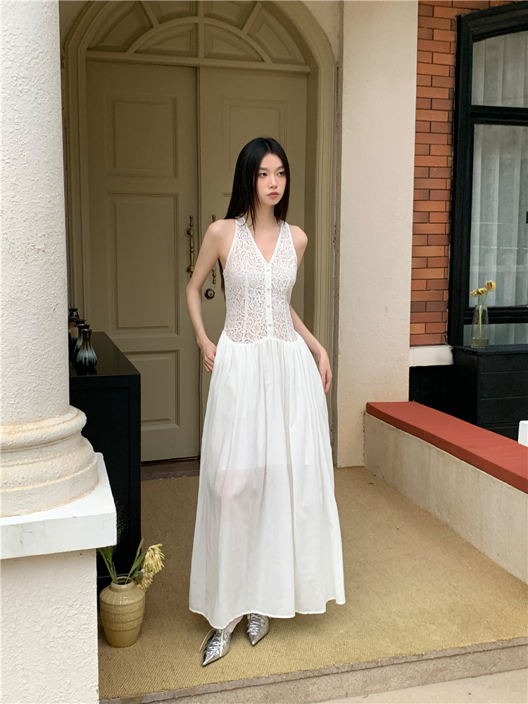 White temperament long dress embroidery dress