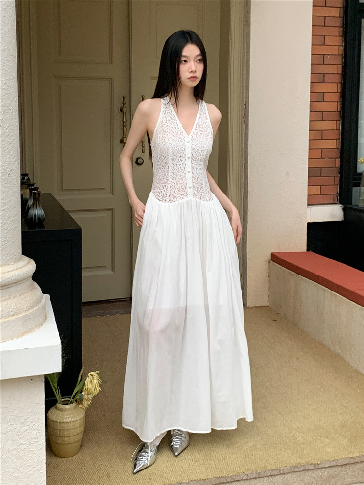 White temperament long dress embroidery dress