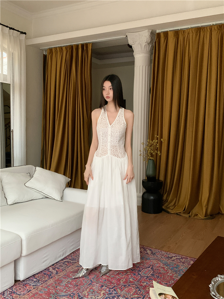 White temperament long dress embroidery dress