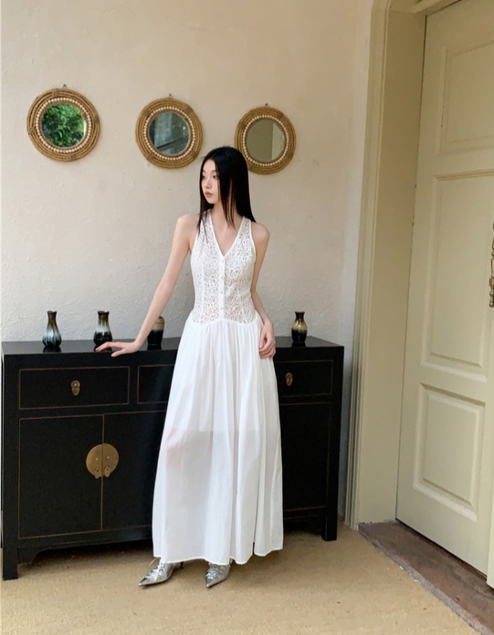 White temperament long dress embroidery dress