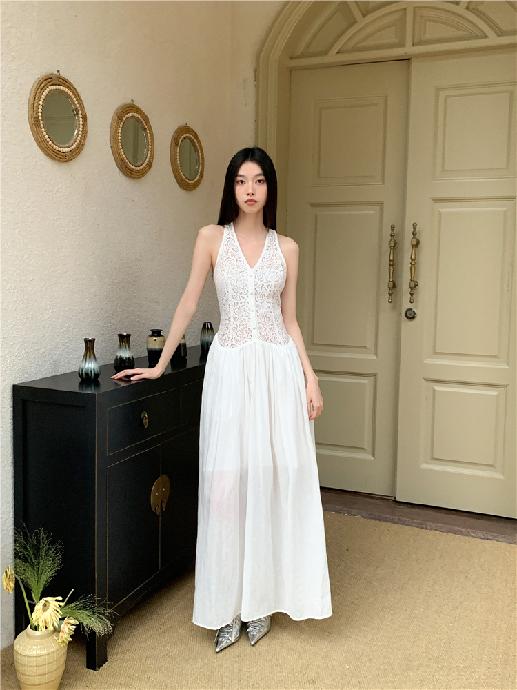 White temperament long dress embroidery dress