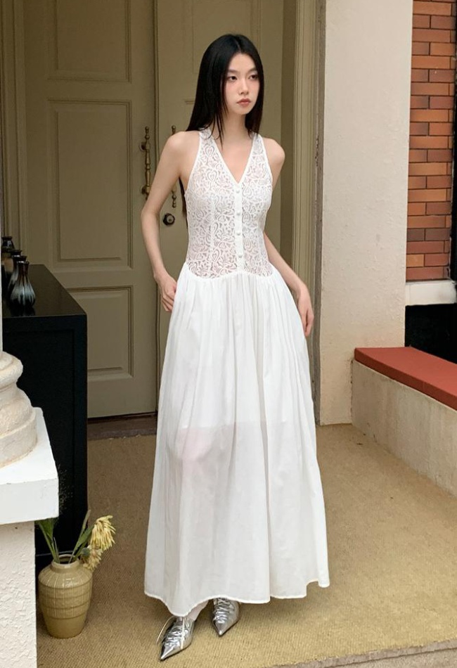 White temperament long dress embroidery dress