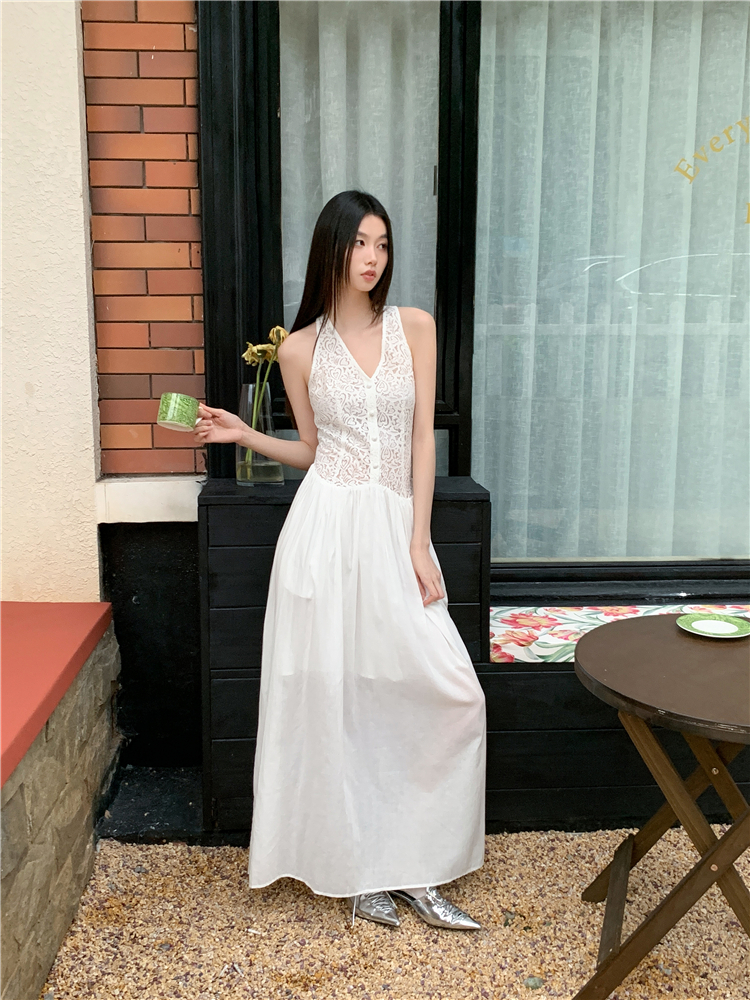 White temperament long dress embroidery dress