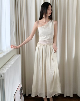 Asymmetry fold dress sling long dress for women