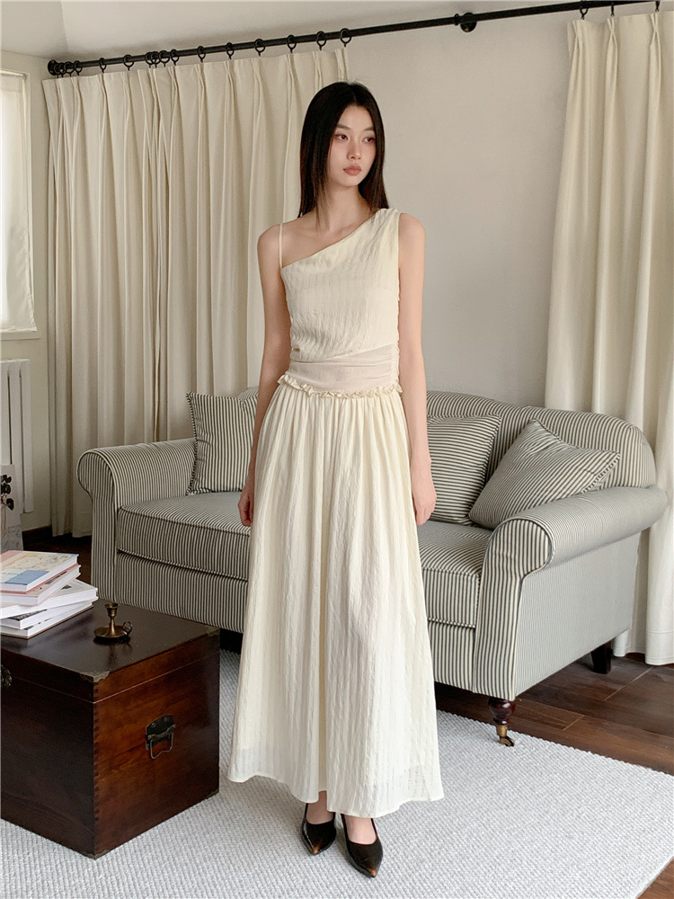 Asymmetry fold dress sling long dress for women