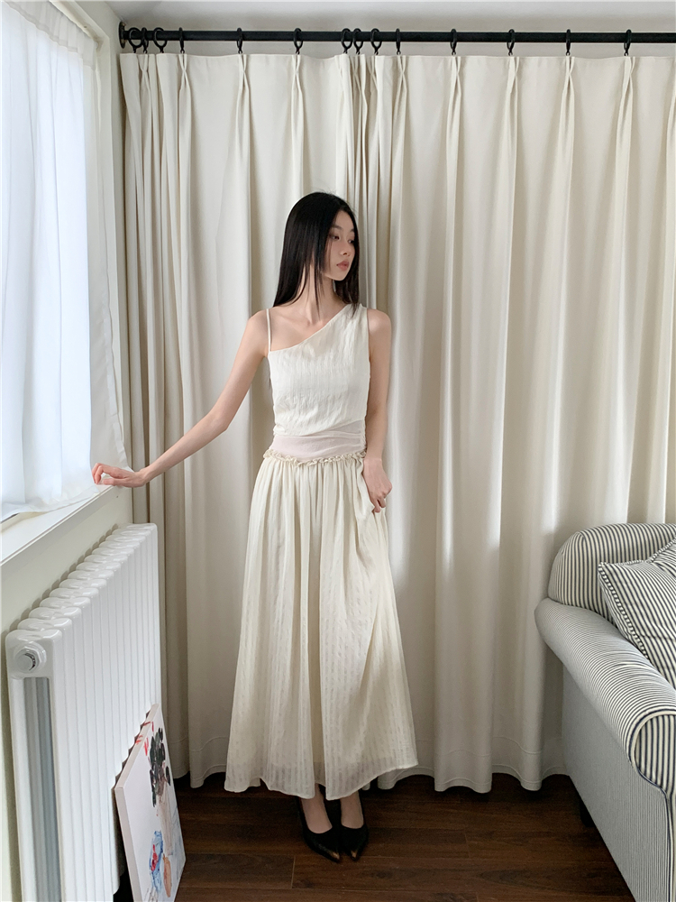 Asymmetry fold dress sling long dress for women