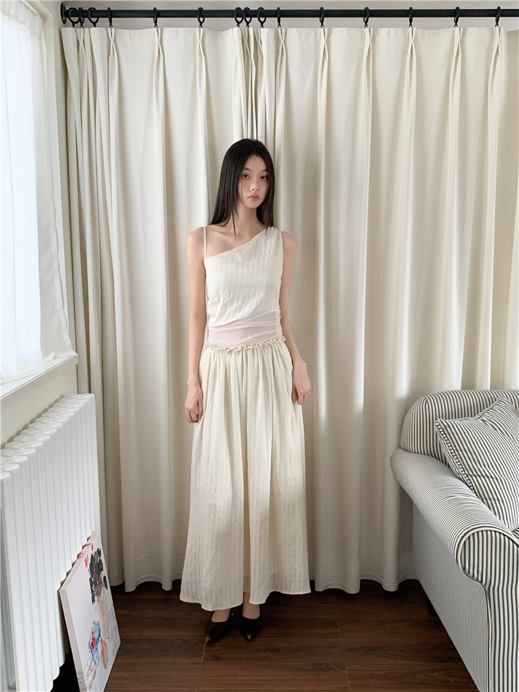 Asymmetry fold dress sling long dress for women