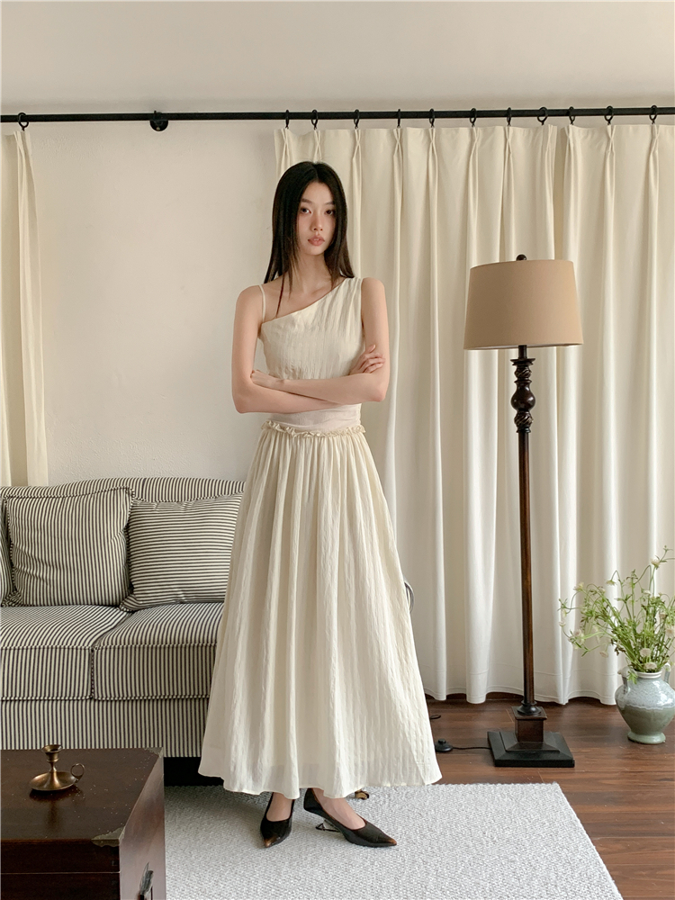 Asymmetry fold dress sling long dress for women